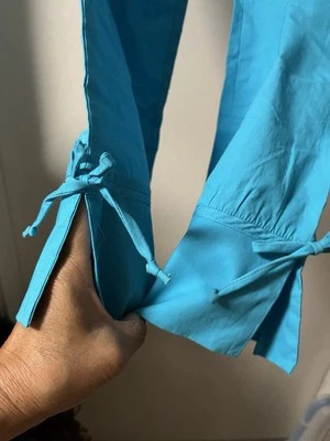 PANTALONES CÓMODOS SEXY DISEÑO DE CORBATA DE ALGODÓN PULIDO ELÁSTICO SELLO HÚMEDO ASFALTO AZUL Foto 1 de 4