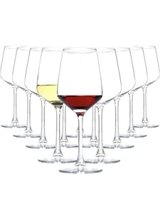 Juego de 12 copas de vino, 12 oz transparente rojo/blanco, tallo largo copas de vino para fiesta - Imagen 1 de 6