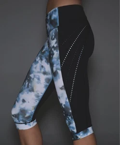 Lululemon Stop At Nothing Crop Leggings Black/Aquamarine Multi - Size 2 - EUC - Picture 1 of 8