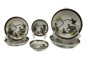 Antiguo cuenco de porcelana japonés Kutani colección Dios de la suerte - Imagen 1 de 10