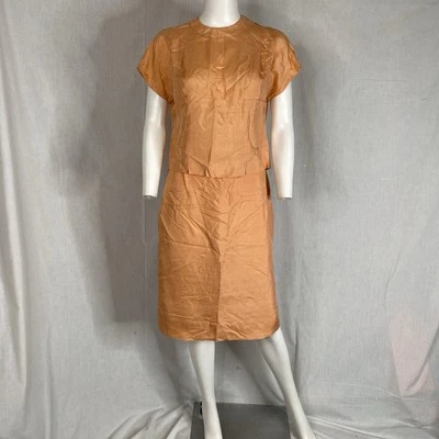 50s 60s Susan Thomas Skirt Top Set silk peach pink size Small rockabilly vintage - Image 1 of 4