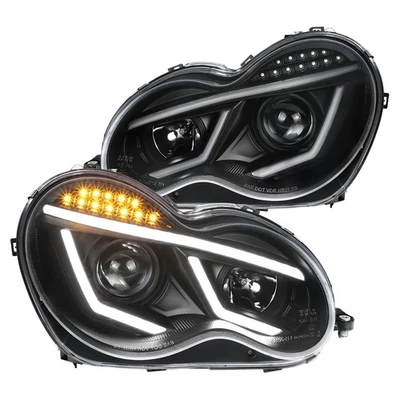 Faros proyectores tira LED negros para Mercedes Benz W203 C230 C240 2001-2007 Foto 1 de 4