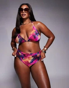 Parte inferior de bikini Arina rosa curva para mujer 26 abstracta cintura alta de ASOS DESIGN nueva con etiquetas - Imagen 1 de 4