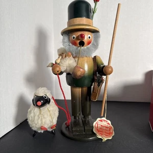 Madera Steinbach alemana de colección *Rauchermann* pastor fumador de incienso con ovejas - Imagen 1 de 6