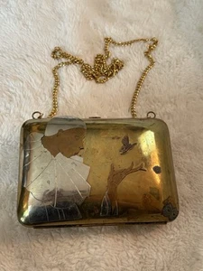 VTG MIRIAM MARSHALL ART DECO FLAPPER & Butterfly METAL CLUTCH PURSE Copper Brass - Picture 1 of 18