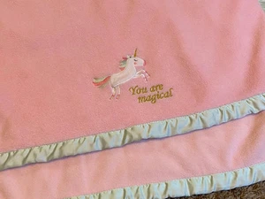 6S !WOW! JUST BORN Unicorn You Are Magical Pink Plush Satin baby crib Blanket - Picture 1 of 3