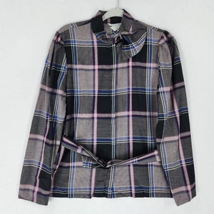 Pendleton Shirt Womens Large Purple Tartan Plaid Wool Belted Vintage Button Up - Picture 1 of 10