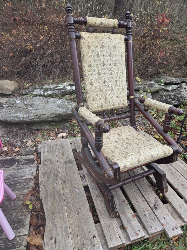 Antique Rocking Chair Recliner Spring Pair Cast Iron Wooden - Image 1 of 1