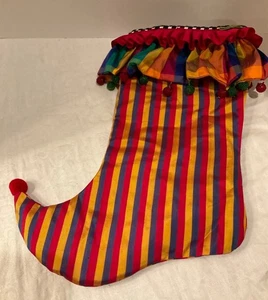 MacKenzie Childs Jester Christmas Stocking Balls Striped 15” Long- Retired Silk - Picture 1 of 6