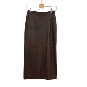 Danier gonna in pelle midi lunga maxi lunghezza caviglia marrone scuro taglia US 4 - Foto 1 di 13