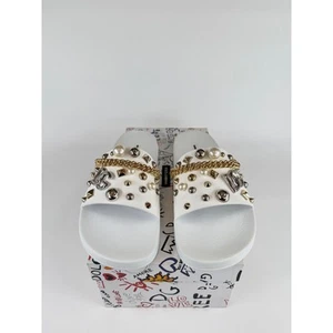 Dolce & Gabbana CS1990 AY082 weiße Pantoletten Damen Gr. 44 verzierte Logo-Kette - Bild 1 von 9