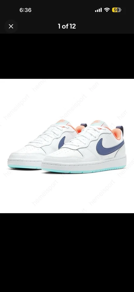 Size 5.5 (GS) - Nike Court Borough 2 Low White Dark Purple Dust