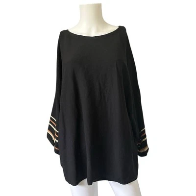 Top tejido manga Dolman ancha negro Chicos mangas a rayas mezcla de algodón trabajo Foto 1 de 4