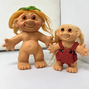 Thomas DAM Troll Dolls Vintage 1960s Lot Of Two- Bank Slot On Taller One - Picture 1 of 22