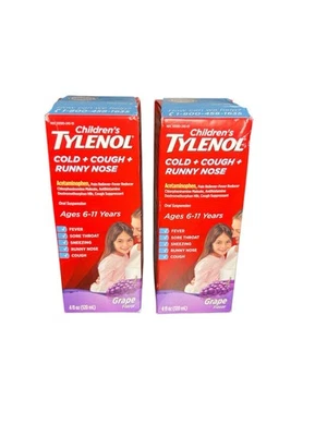 2 crianças Tylenol frio + tosse + nariz escorrendo sabor uva oral 4 oz validade 2025/12 - Imagem 1 de 3