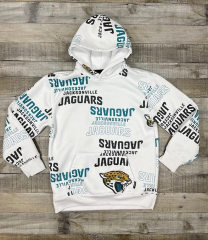 Jacksonville Jaguars Sweater Youth Large White Hooded Pullover Sweatshirt Cover
