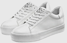 Women White Trainers Rhinestone Studded Lace-up Casual Ladies Sneakers UK6 EU39