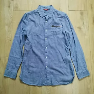 Guess Shirt Mens M Medium Blue Long Sleeve Check Collared - Picture 1 of 8
