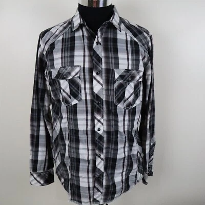 Helix Shirt Mens Large Athletic Fit Western Cowboy Pearl Snap Plaid Long Sleeve - Image 1 of 4