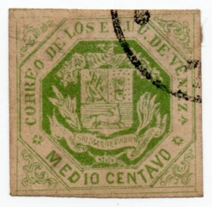 VENEZUELA 1866-1870 Used Imperf 1/2 C Yellow Green - Picture 1 of 1