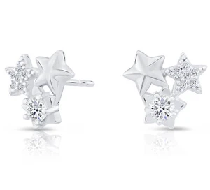 Sterling Silver Cubic Zirconia Triple Star Stud Earrings, 9mm - Picture 1 of 6