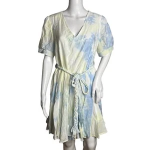 Entro Dress Womens Large White Yellow Blue Tie Dye Shift Boho Peasant Colorful - Picture 1 of 7