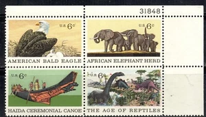 #1387-90 1970 6-cent Natural History se-tenant block of 4 with plate# MNH - Picture 1 of 1