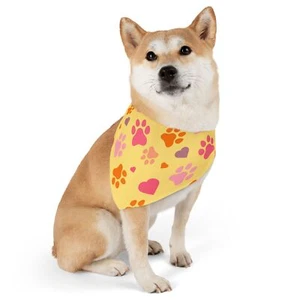 Yellow background paw print 3 sizes with collar Pet Bandana Collar - Picture 1 of 9