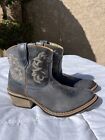 Laredo Sapphrye Cowboy Booties Blue Distressed Leather Ankle Boots 51026 Sz 8.5