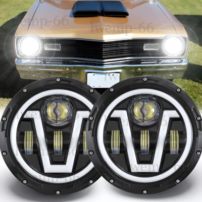 Pair 7inch Round LED Headlights Hi-Lo Beam For Dodge Dart 1964-1976 D100 Pickup Foto 1 de 4
