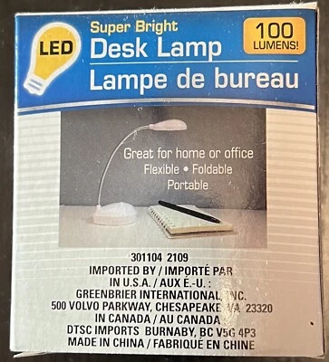 超亮 LED 台灯 100 流明,柔性可折叠电池供电,白色 — 第 1/2 张图片