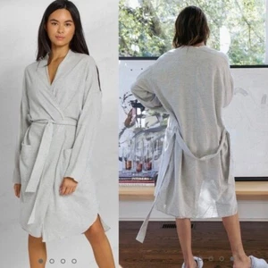 Kassatex New York Bamboo Cotton Relaxed Flannel Robe Light Grey Lounge S / M - Picture 1 of 8