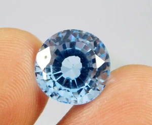 Certified 7.35 Ct Natural Rare Brazilian Blue Topaz Round Cut Loose Gemstone - Picture 1 of 7