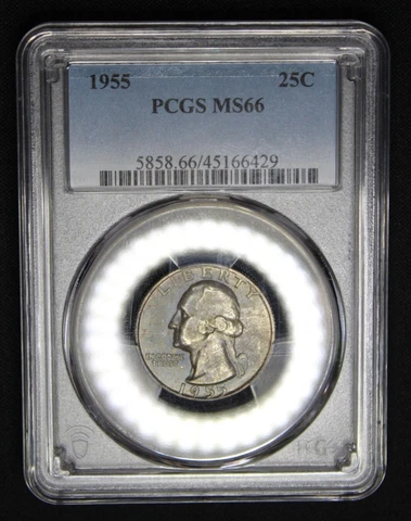1955 P Silver Washington Quarter PCGS MS 66 Nice Dark Color Toning Toned Coin Cover