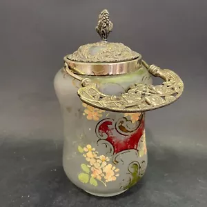 Pot à biscuits en verre peint émaillé à décor de fleurs, coloré (H : 22 cm) - Picture 1 of 12