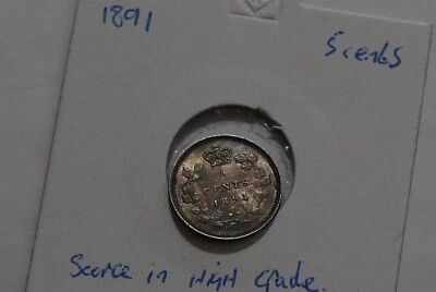 🧭 🇨🇦 CANADA 5 CENTS 1891 VICTORIA SCARCE HIGH GRADE B78 CMH-18 - Image 1 of 4
