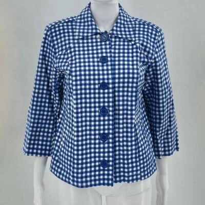 Chaqueta Blazer Joan Rivers Para Mujer Pequeña Azul A Cuadros Guinga Abotonada Manga 3/4 Foto 1 de 2