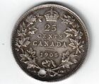 CANADA 1905 25 CENTS QUARTER EDWARD VII CANADIAN STERLING SILVER COIN HOLED