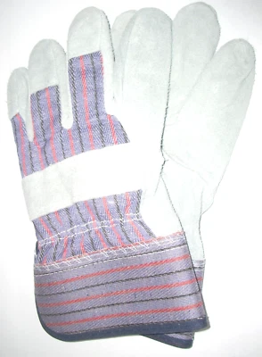 Guantes de trabajo de palma de cuero correa para nudillos lona espalda guantelete puño talla grande 3pr Foto 1 de 2