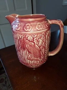 Weller Zona 1920s Vintage Art Pottery Red Pink Kingfisher Large Ceramic Pitcher - Picture 1 of 8