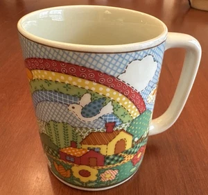 Vintage Otagiri Japan Calico Quilt Patchwork Regenbogen 10 Unzen Becher Tasse Landhaus Bauernhof - Bild 1 von 9