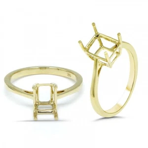 Solitärring Smaragdschliff 8 x 6 mm Halbfassung in 14 Karat Gelbgold (53885) - Bild 1 von 5