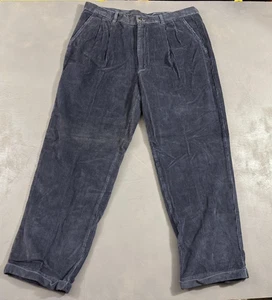 St. John's Bay Pants Mens 42x30 Navy Blue Corduroy Pleated Cuffed Hem Relaxed - Picture 1 of 19