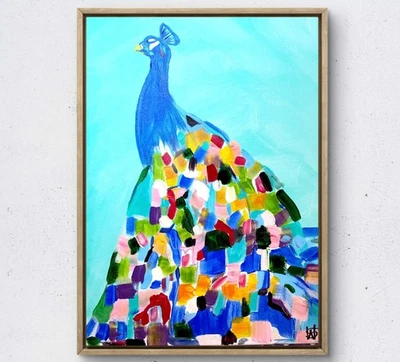 Pintura original de pavo real 12X16 lienzo acrílico expresionismo arte abstracto para el hogar Foto 1 de 4