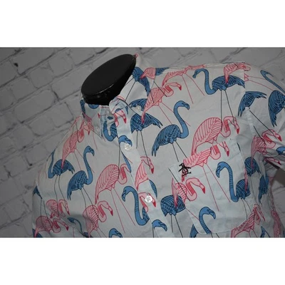 Camisa Original Penguin Munsingwear Hombres Talla Grande Hawaiano Azul Rosa Flamenco  Foto 1 de 4