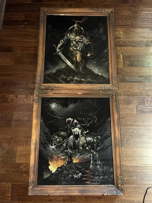 2 pinturas de veludo Death Dealer & Hero, Hero Judas Priest álbum capa guerreiro - Imagem 1 de 4