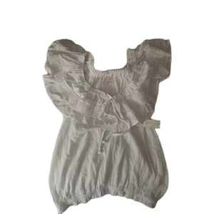 No Boundaries Junior’s Crochet Trim Crinkle Top  Ruffled White Size Small 3-5 - Picture 1 of 1