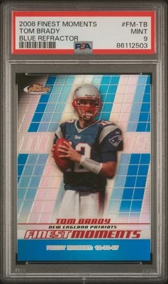 2008 FINEST MOMENTS BLUE REFRACTOR #FM-TB TOM BRADY 244/299 PSA 9 - Image 1 of 2