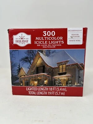300 Multi Color Icicle Lights Christmas Lights Holiday time White Wire - Image 1 of 4