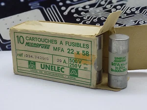 1 fusible cilíndrico Unelec 22x58 20A 500V CA 250V CC - Imagen 1 de 3
